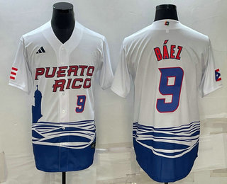 Mens Puerto Rico Baseball #9 Javier Baez Number White 2023 World Baseball Classic Stitched Jersey->2023 world baseball classic->MLB Jersey